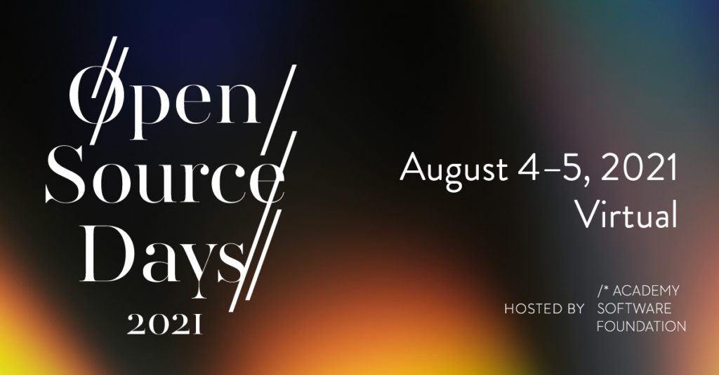Open Source Days text on black and orange background.